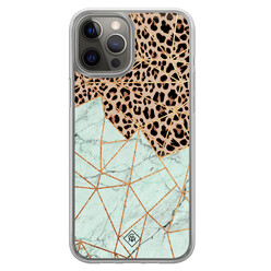 Casimoda iPhone 12 (Pro) hybride hoesje - Luipaard marmer mint
