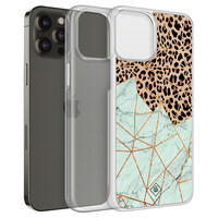 Casimoda iPhone 12 (Pro) hybride hoesje - Luipaard marmer mint