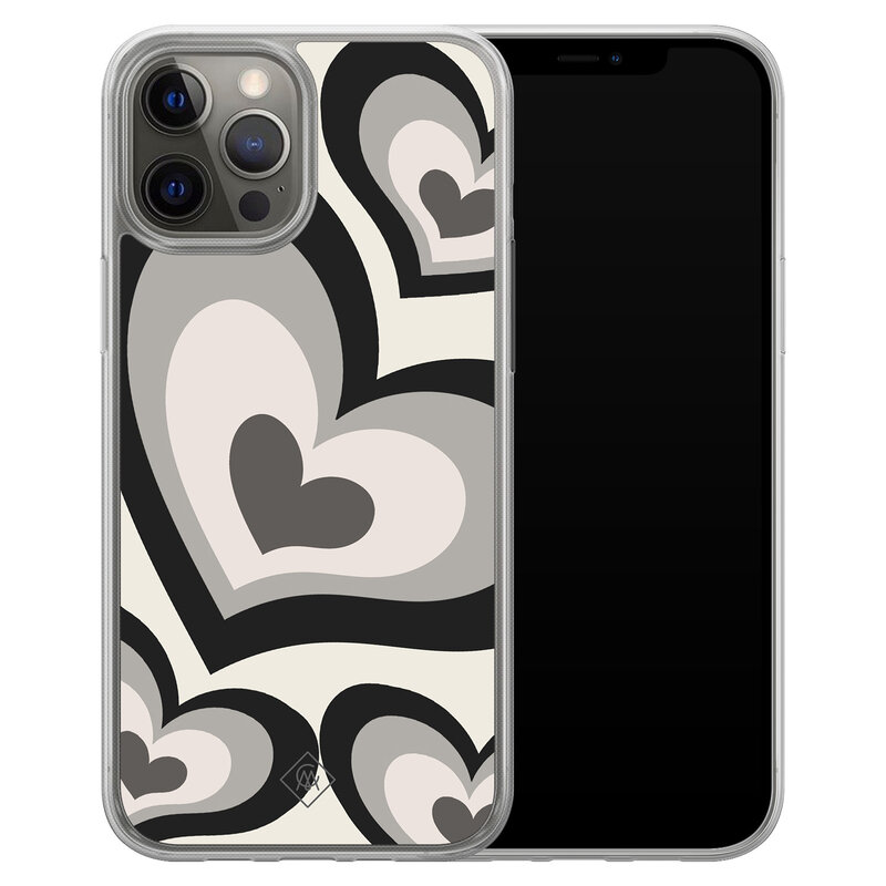 Casimoda iPhone 12 (Pro) hybride hoesje - Hart swirl zwart
