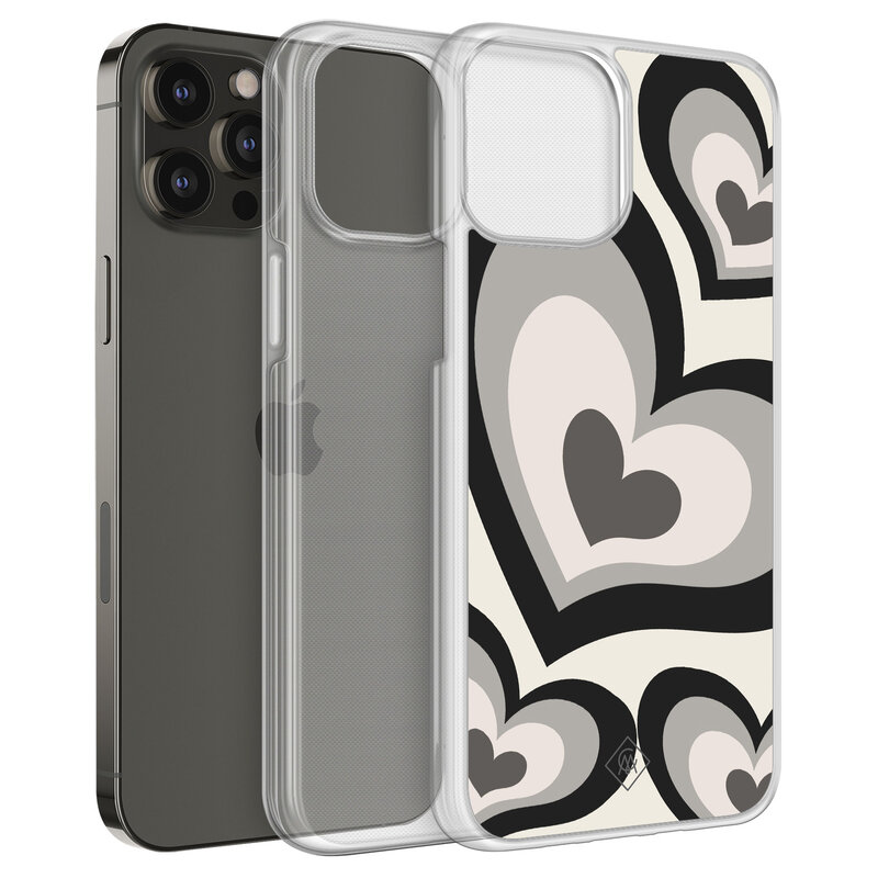 Casimoda iPhone 12 (Pro) hybride hoesje - Hart swirl zwart