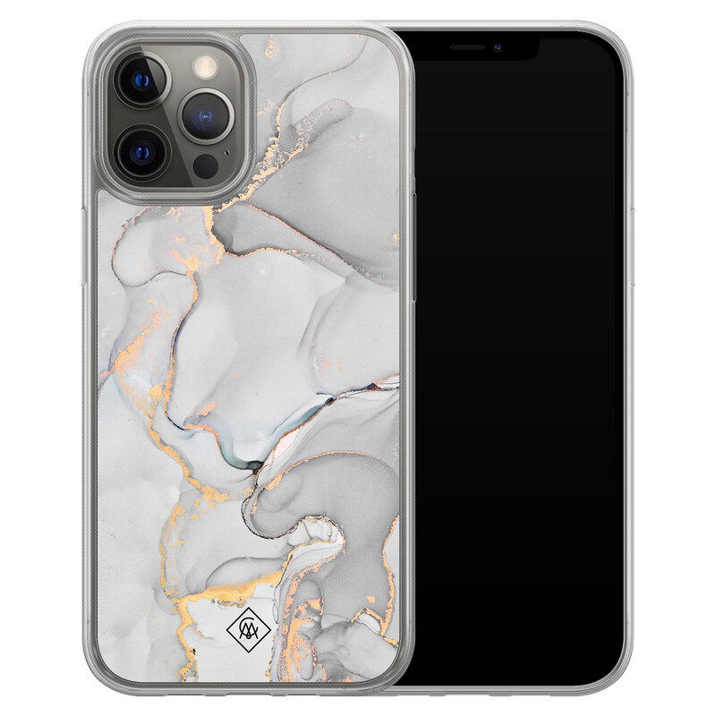 Casimoda iPhone 12 (Pro) hybride hoesje - Marmer grijs