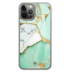 Casimoda iPhone 12 (Pro) hybride hoesje - Marmer mintgroen
