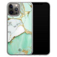 Casimoda iPhone 12 (Pro) hybride hoesje - Marmer mintgroen