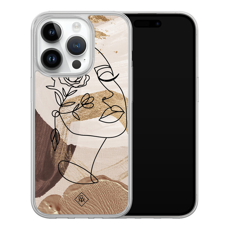 Casimoda iPhone 14 Pro hybride hoesje - Abstract gezicht bruin