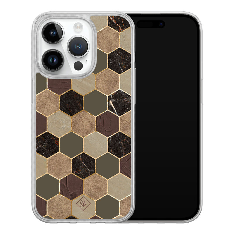 Casimoda iPhone 14 Pro hybride hoesje - Kubus groen bruin