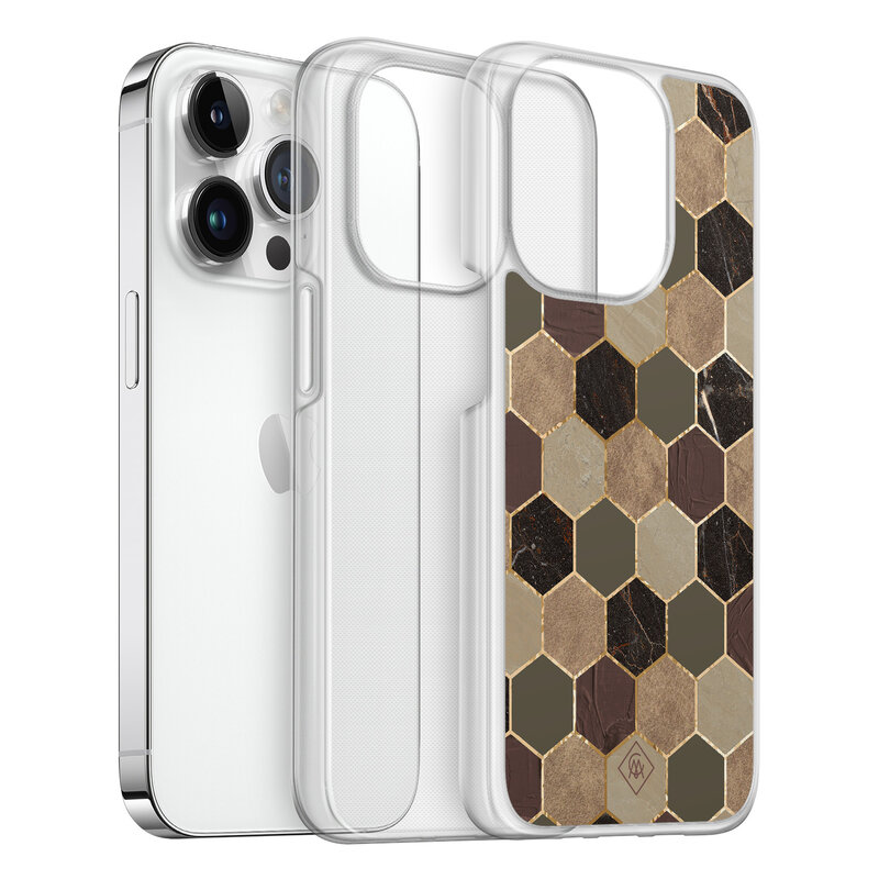Casimoda iPhone 14 Pro hybride hoesje - Kubus groen bruin