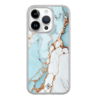 Casimoda iPhone 14 Pro hybride hoesje - Marmer lichtblauw