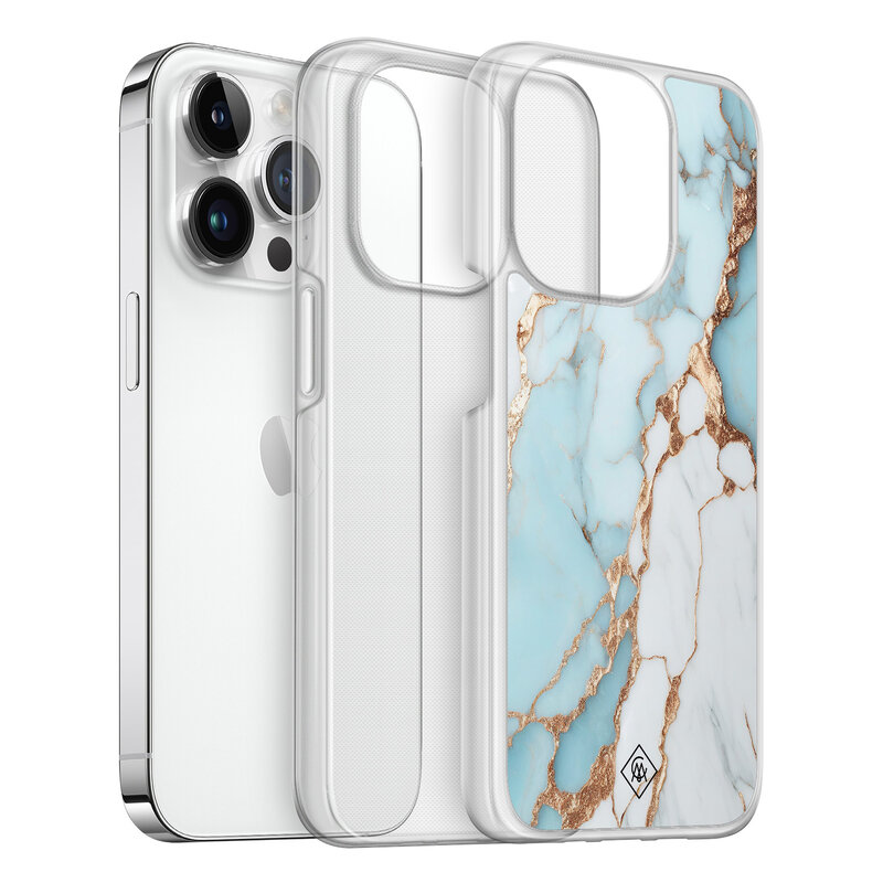 Casimoda iPhone 14 Pro hybride hoesje - Marmer lichtblauw