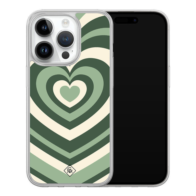 Casimoda iPhone 14 Pro hybride hoesje - Groen hart swirl