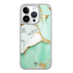 Casimoda iPhone 14 Pro hybride hoesje - Marmer mintgroen