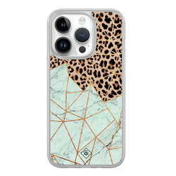 Casimoda iPhone 14 Pro hybride hoesje - Luipaard marmer mint
