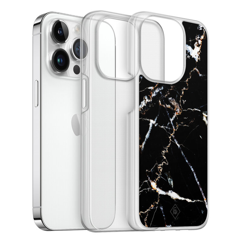Casimoda iPhone 14 Pro hybride hoesje - Marmer zwart