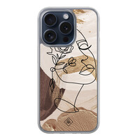 Casimoda iPhone 15 Pro hybride hoesje - Abstract gezicht bruin