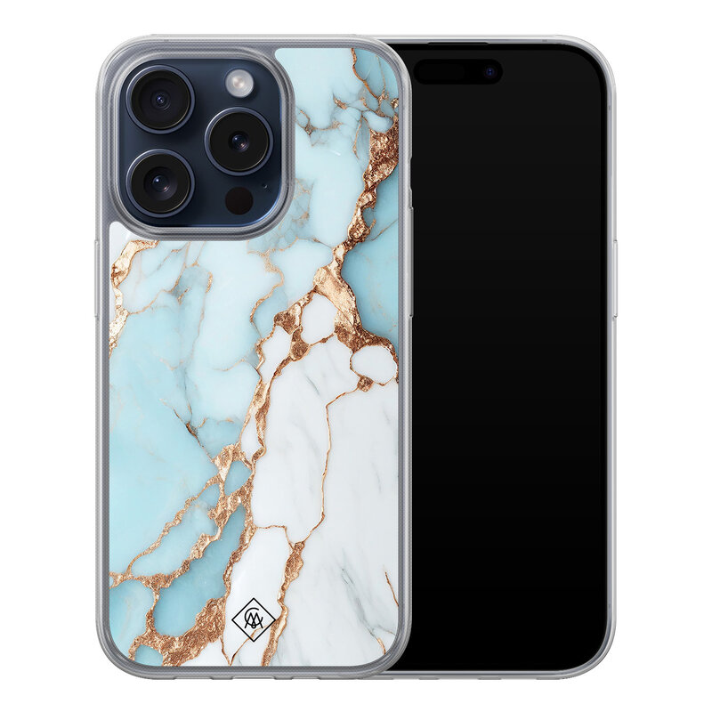 Casimoda iPhone 15 Pro hybride hoesje - Marmer lichtblauw