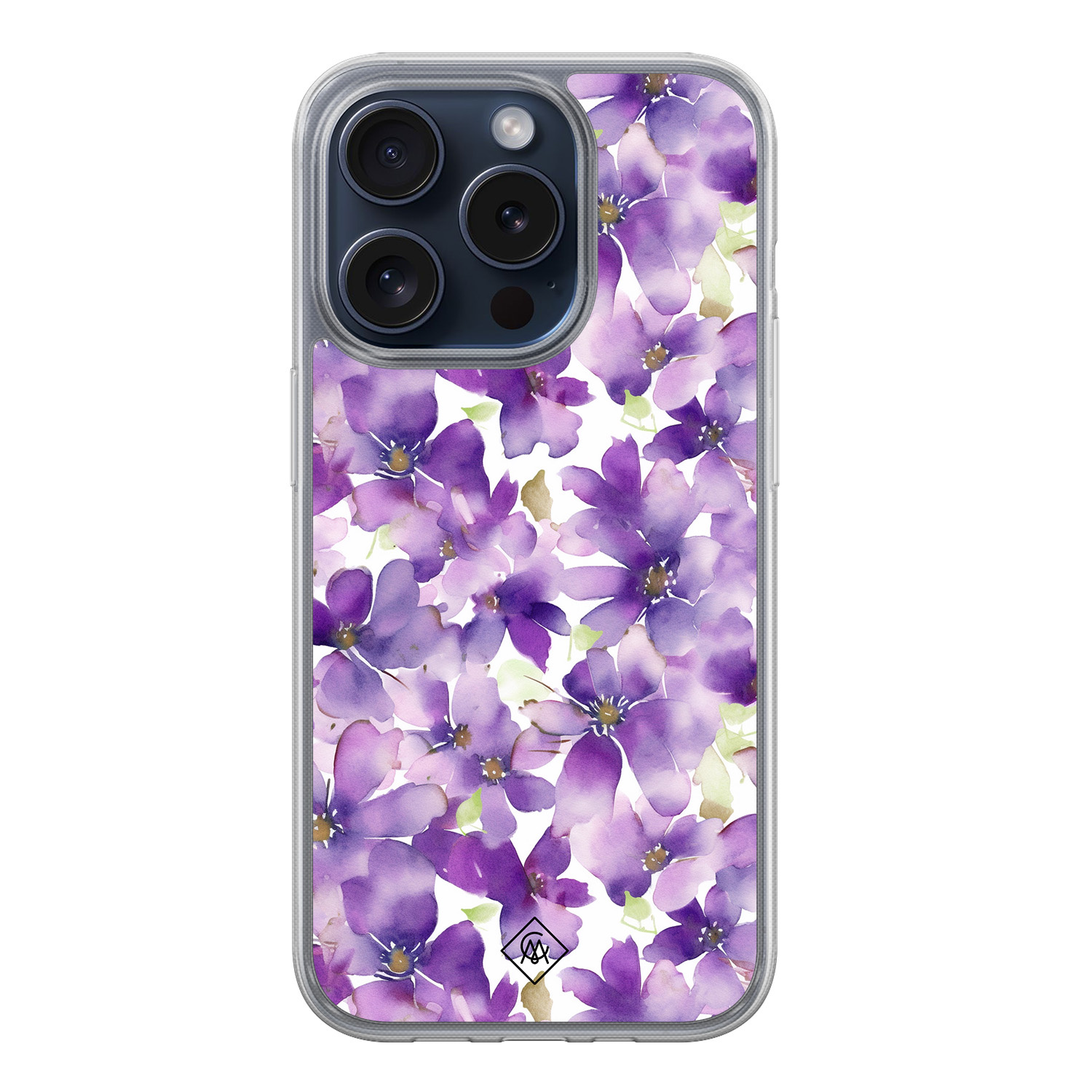 iPhone 15 Pro hybride hoesje - Floral violet