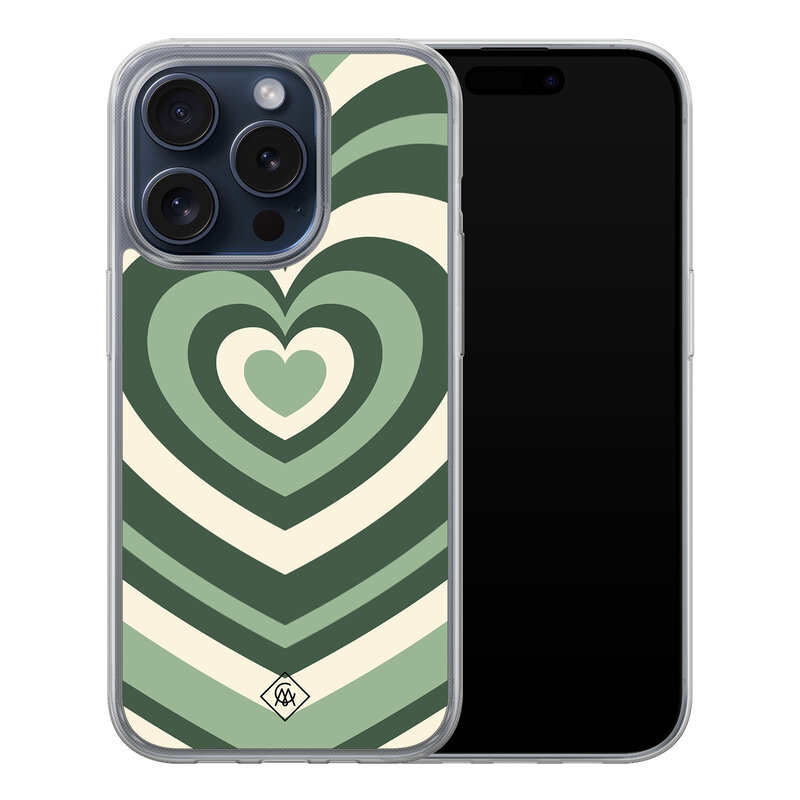 Casimoda iPhone 15 Pro hybride hoesje - Groen hart swirl