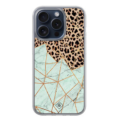 Casimoda iPhone 15 Pro hybride hoesje - Luipaard marmer mint