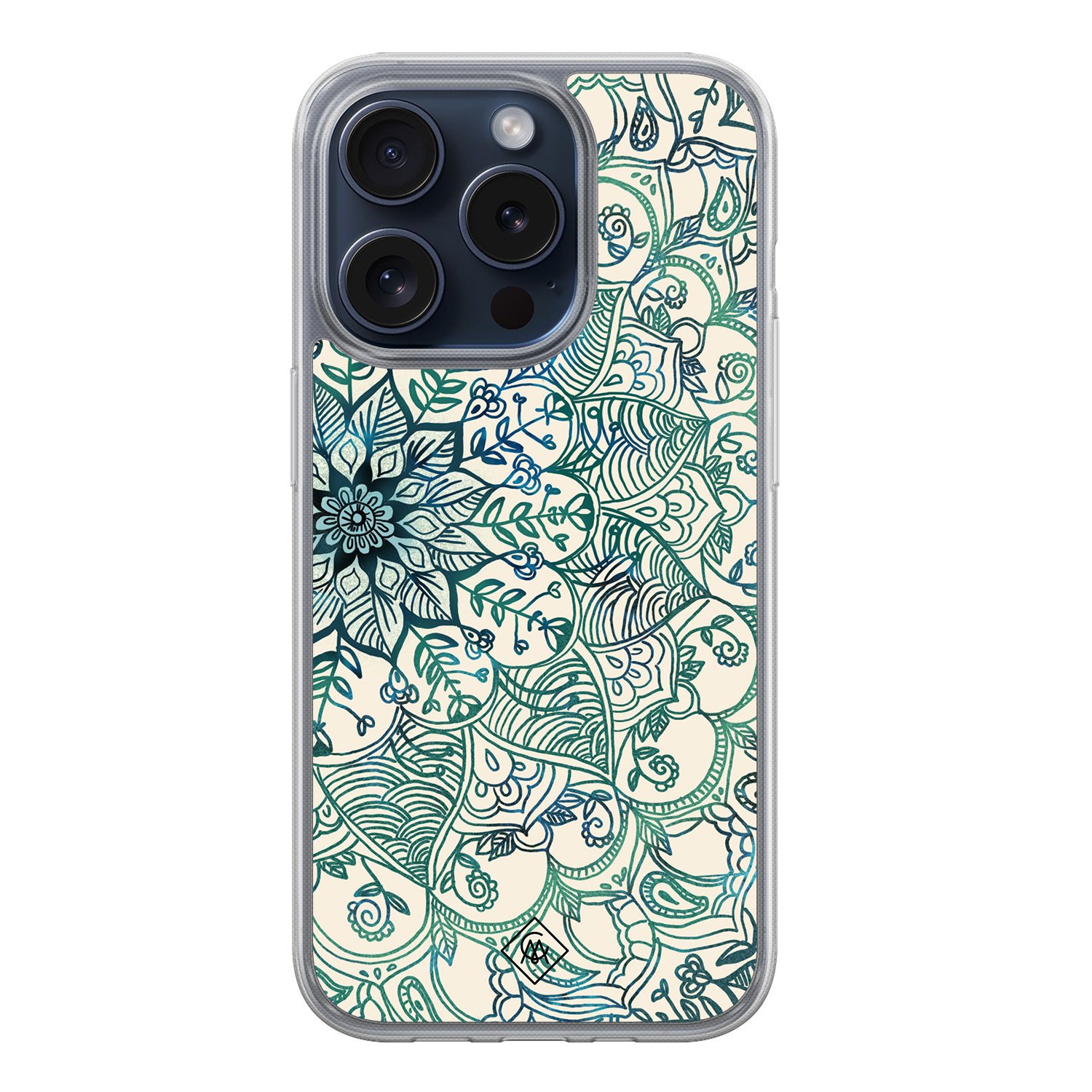 iPhone 15 Pro hybride hoesje - Mandala blauw