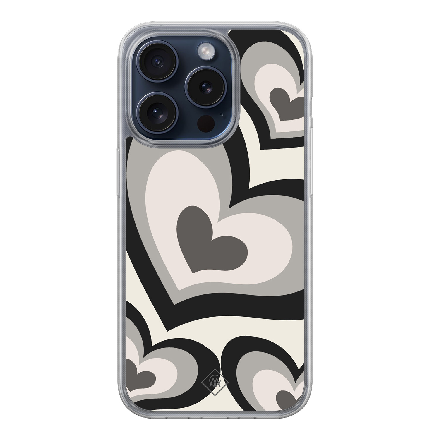 iPhone 15 Pro hybride hoesje - Hart swirl zwart