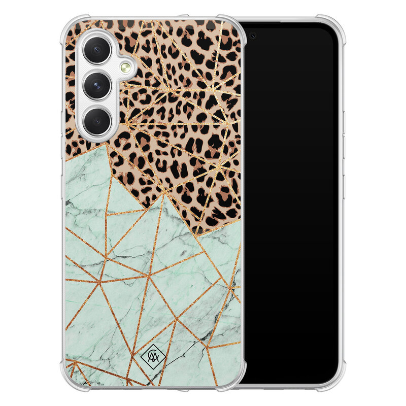 Casimoda Samsung Galaxy A54 shockproof hoesje - Luipaard marmer mint