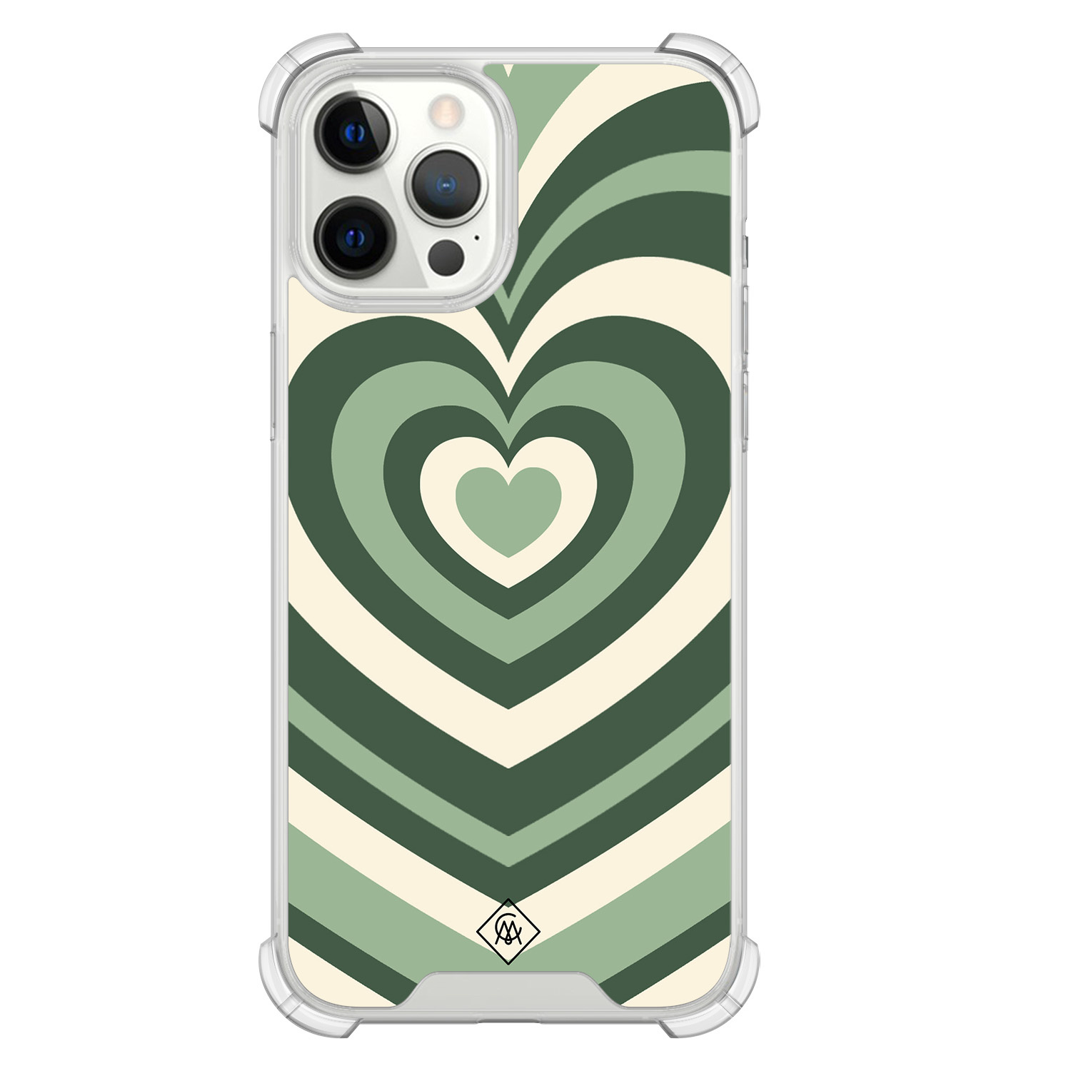 iPhone 12 Pro Max shockproof hoesje - Groen hart swirl