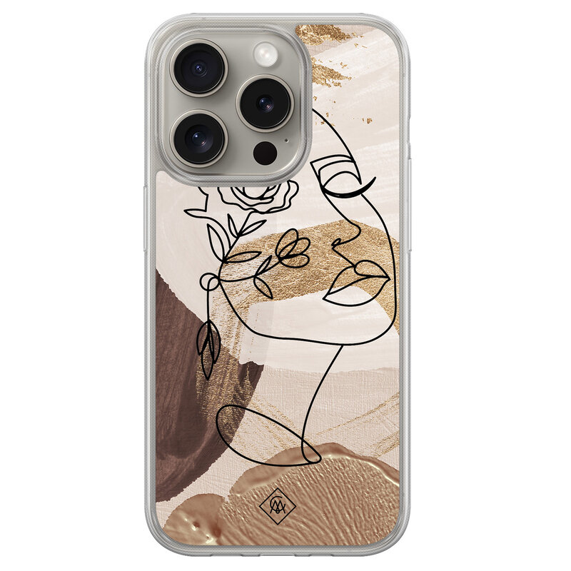 Casimoda iPhone 15 Pro Max hybride hoesje - Abstract gezicht bruin