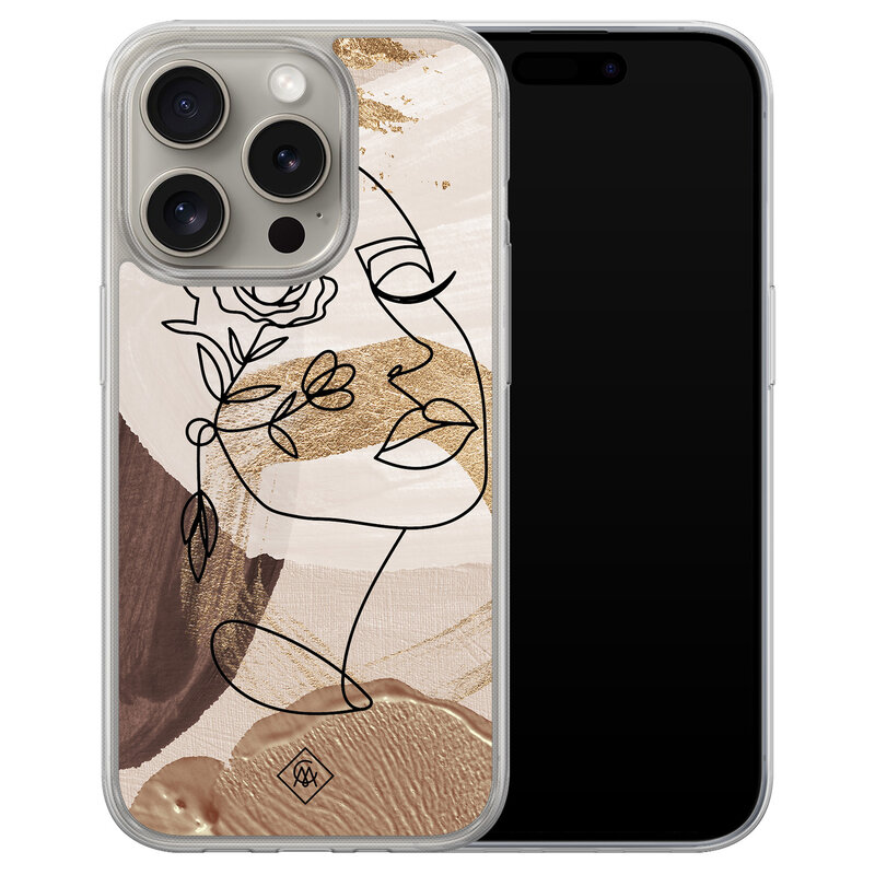 Casimoda iPhone 15 Pro Max hybride hoesje - Abstract gezicht bruin