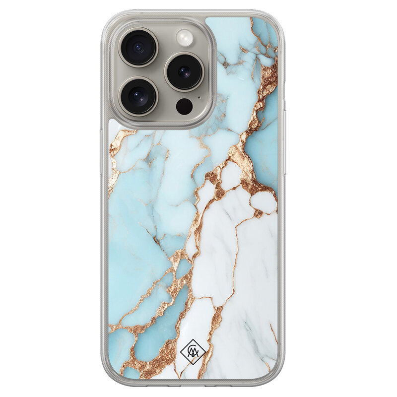 Casimoda iPhone 15 Pro Max hybride hoesje - Marmer lichtblauw