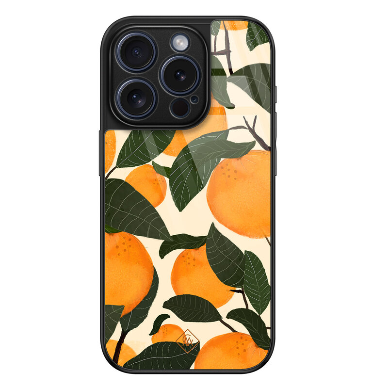 Casimoda iPhone 15 Pro glazen hardcase - Orange garden
