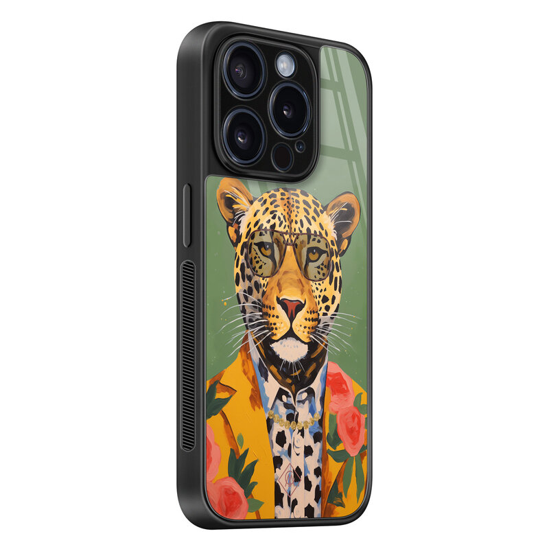 Casimoda iPhone 15 Pro glazen hardcase - Luipaard hipster