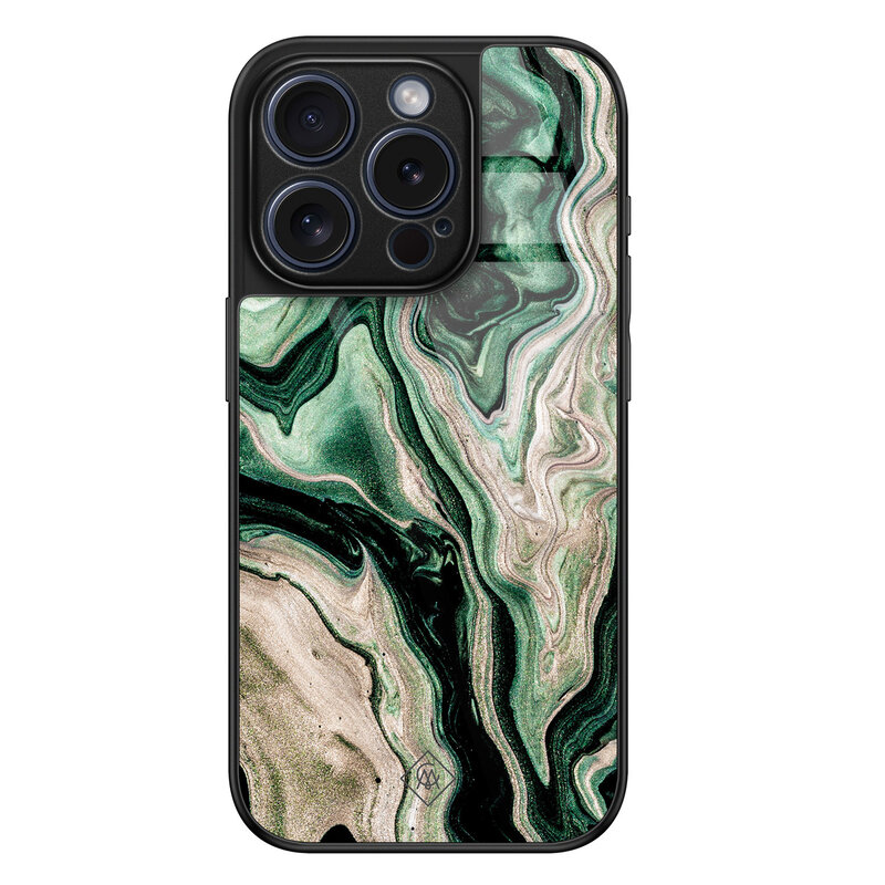 Casimoda iPhone 15 Pro glazen hardcase - Green waves