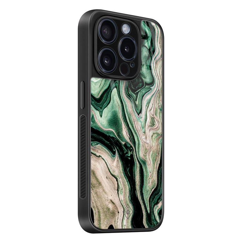 Casimoda iPhone 15 Pro glazen hardcase - Green waves