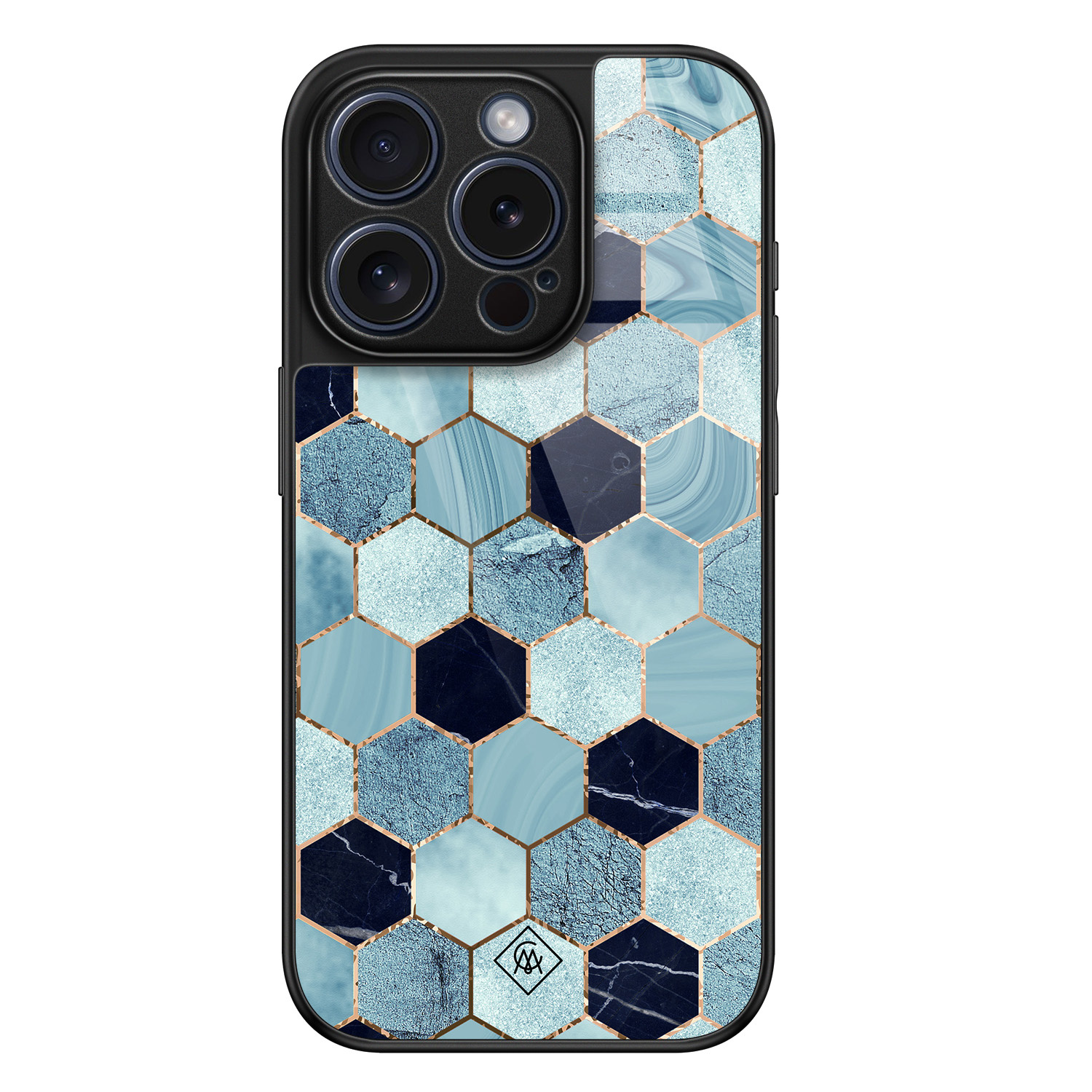 iPhone 15 Pro glazen hardcase - Blue cubes