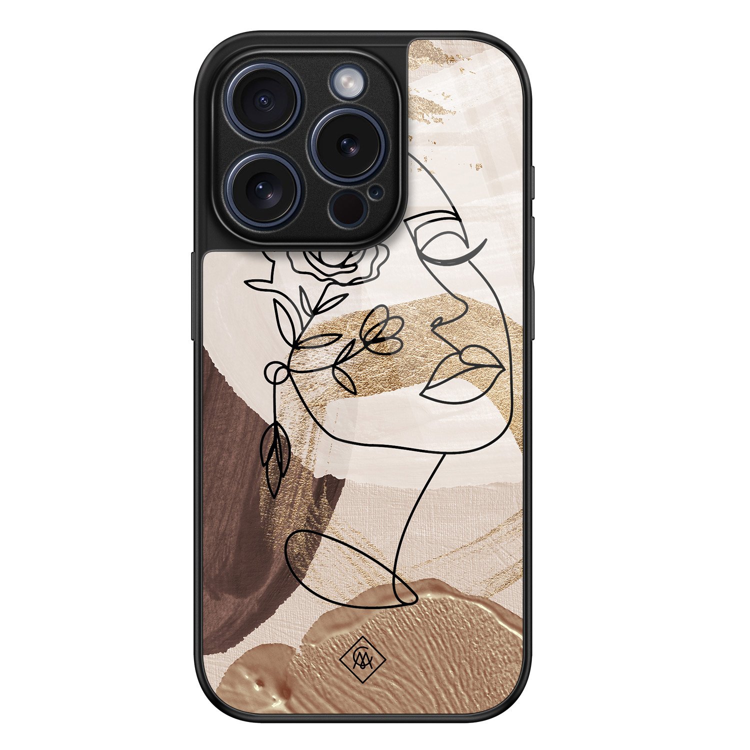 iPhone 15 Pro glazen hardcase - Abstract gezicht bruin