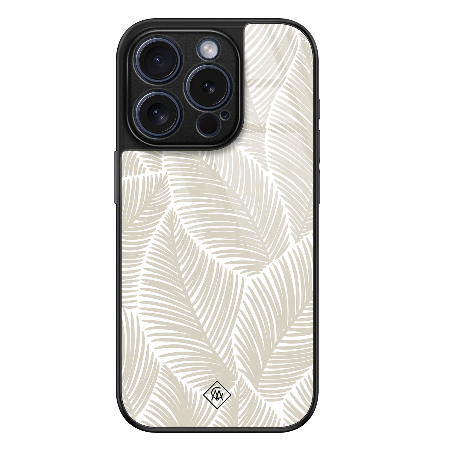 iPhone 15 Pro glazen hardcase - Palmy leaves beige