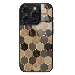 Casimoda iPhone 15 Pro glazen hardcase - Kubus bruin groen