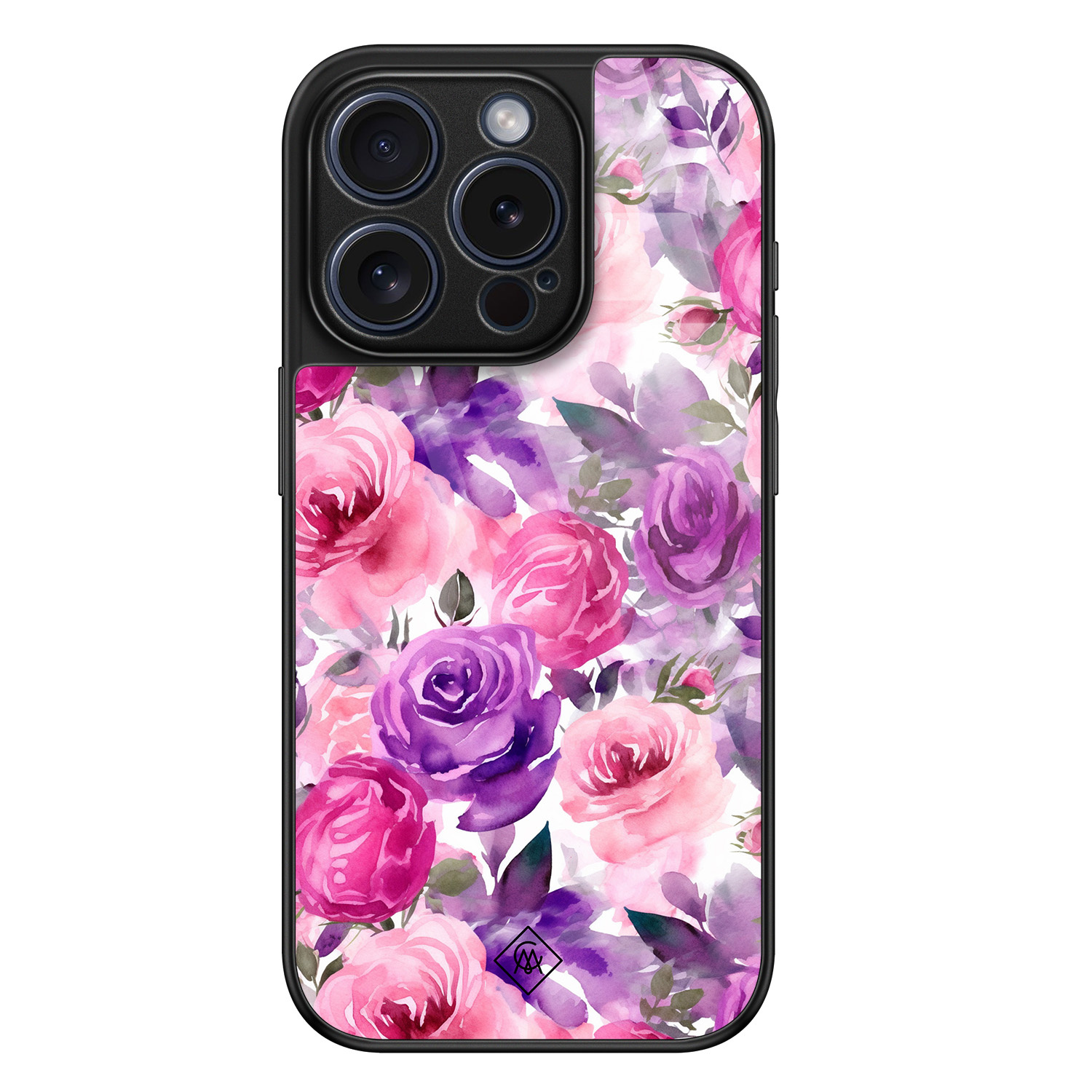 iPhone 15 Pro glazen hardcase - Rosy blooms