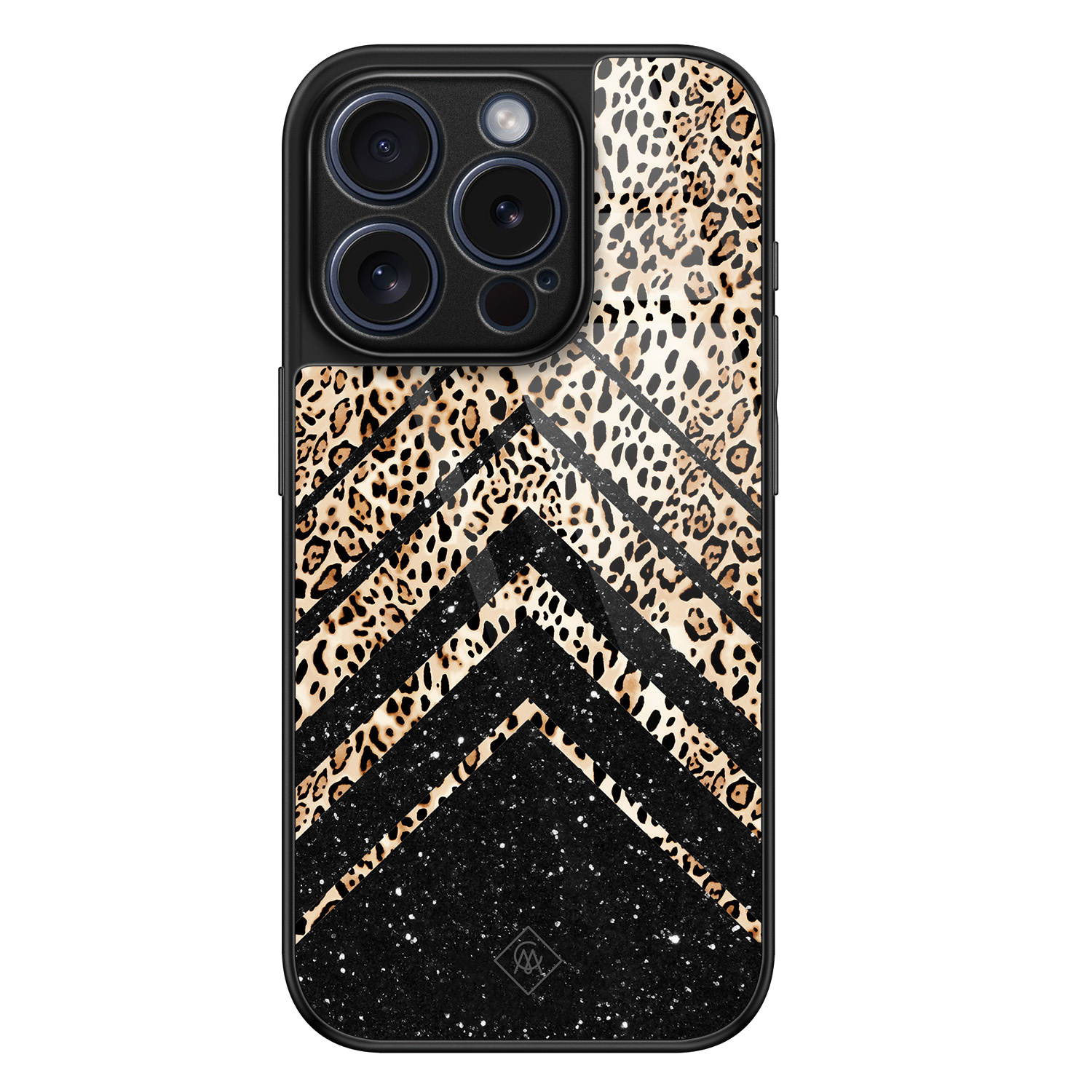 iPhone 15 Pro glazen hardcase - Chevron luipaard