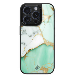 Casimoda iPhone 15 Pro glazen hardcase - Marmer mint goud