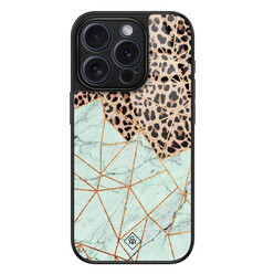 Casimoda iPhone 15 Pro glazen hardcase - Luipaard marmer mint
