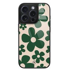 Casimoda iPhone 15 Pro glazen hardcase - Retro flowers groen