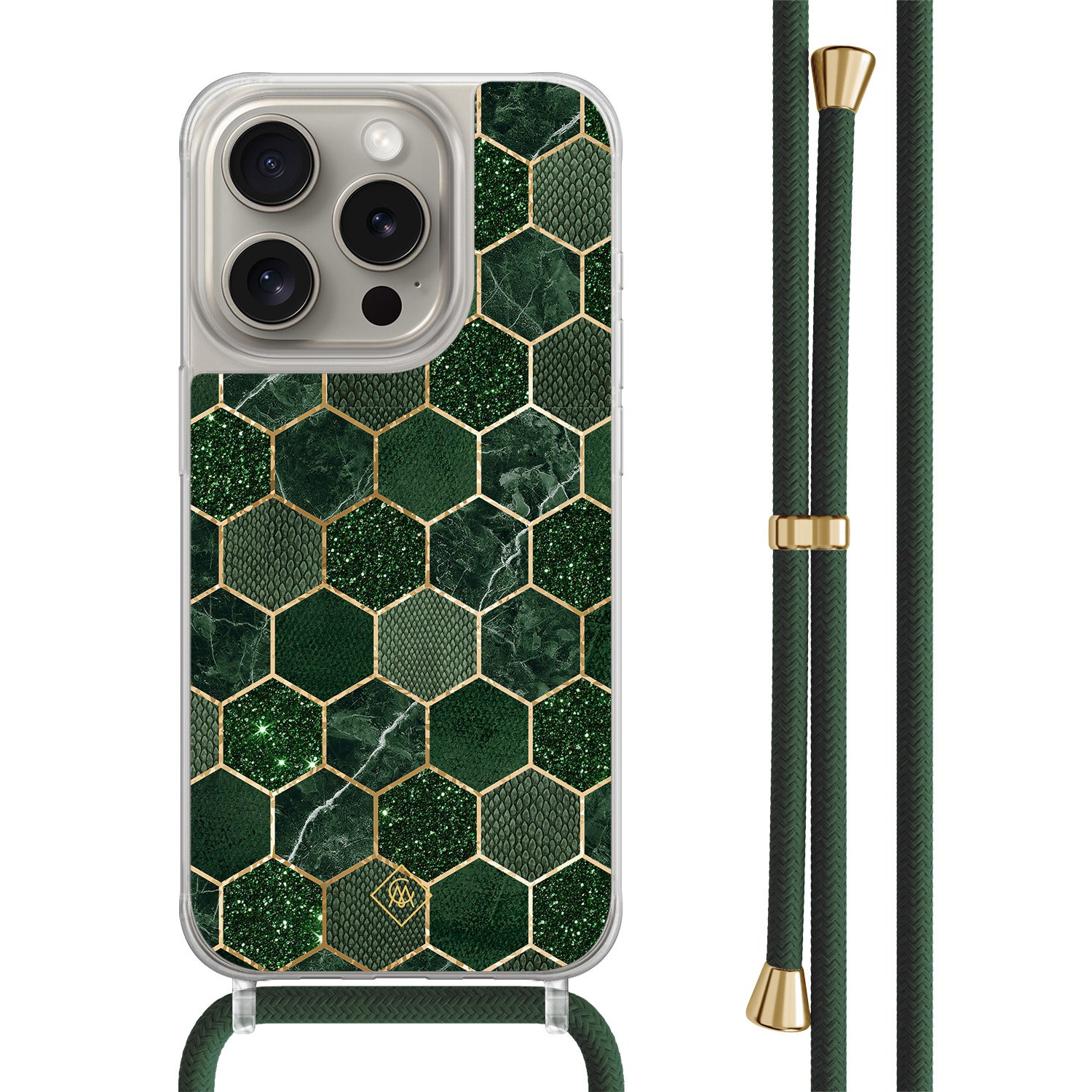 iPhone 15 Pro hoesje met groen koord - Kubus groen