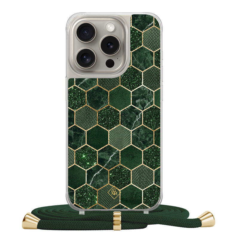 Casimoda iPhone 15 Pro hoesje met groen koord - Kubus groen