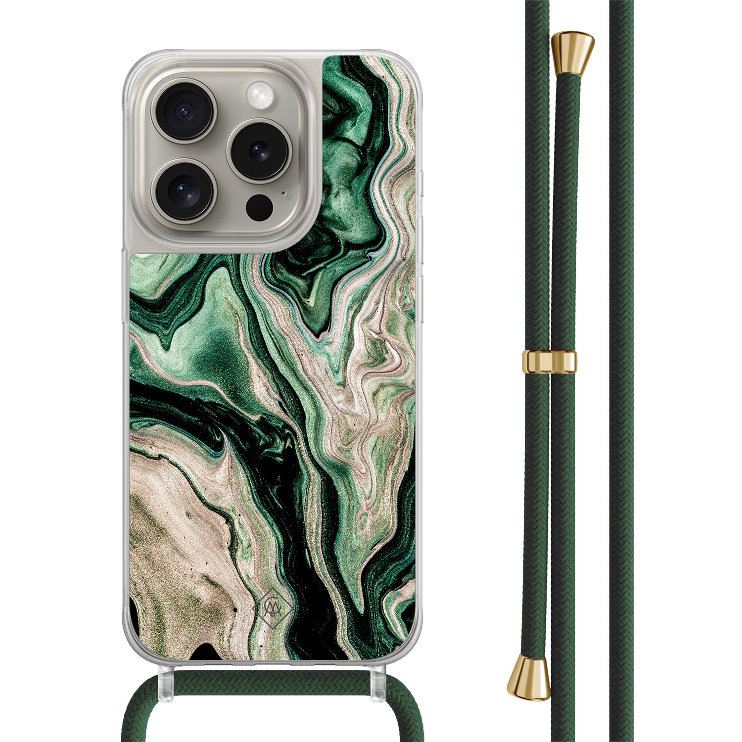 iPhone 15 Pro hoesje met groen koord - Green waves