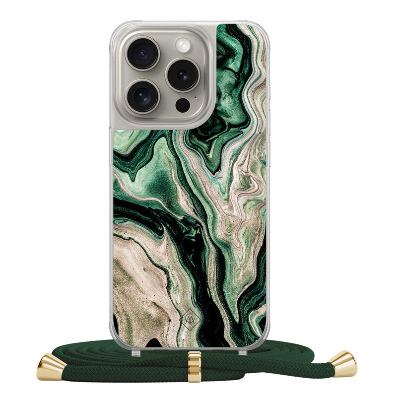 Casimoda iPhone 15 Pro hoesje met groen koord - Green waves