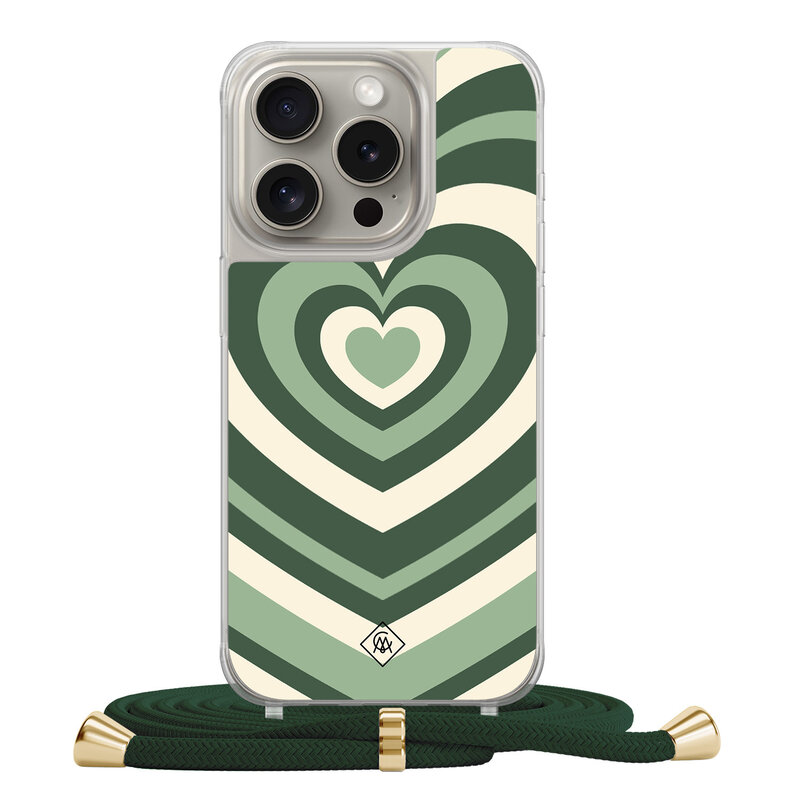 Casimoda iPhone 15 Pro hoesje met groen koord - Hart swirl groen