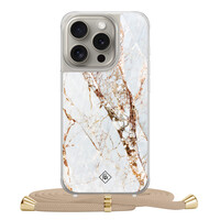 Casimoda iPhone 15 Pro hoesje met beige koord - Marmer goud