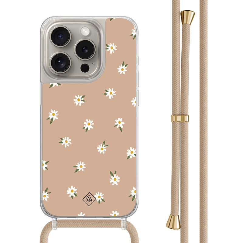 Casimoda iPhone 15 Pro hoesje met beige koord - Sweet daisies