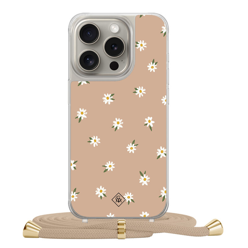 Casimoda iPhone 15 Pro hoesje met beige koord - Sweet daisies