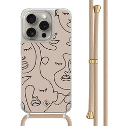 Casimoda iPhone 15 Pro hoesje met beige koord - Abstract faces